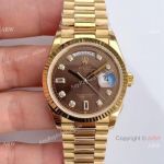(EW Factory )Rolex Oyster Perpetual Day Date Fake Watch 3255 Gold President Brown Diamond Dial